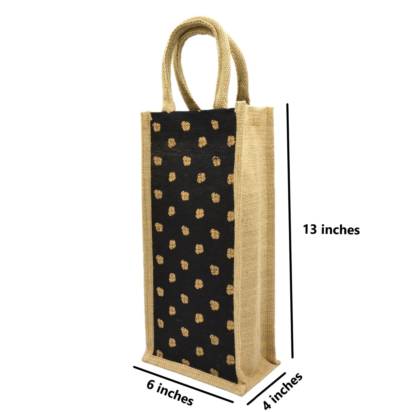 Black & Beige Jute Bag – Polka Dot Design