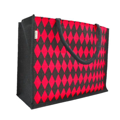 Diamond Pattern Jute Tote Bag