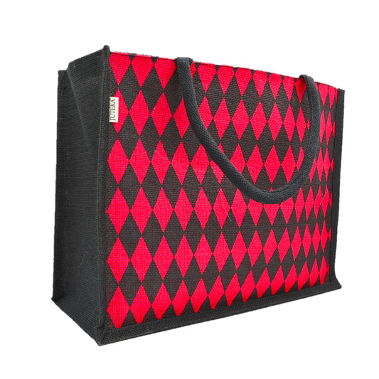 Diamond Pattern Jute Tote Bag