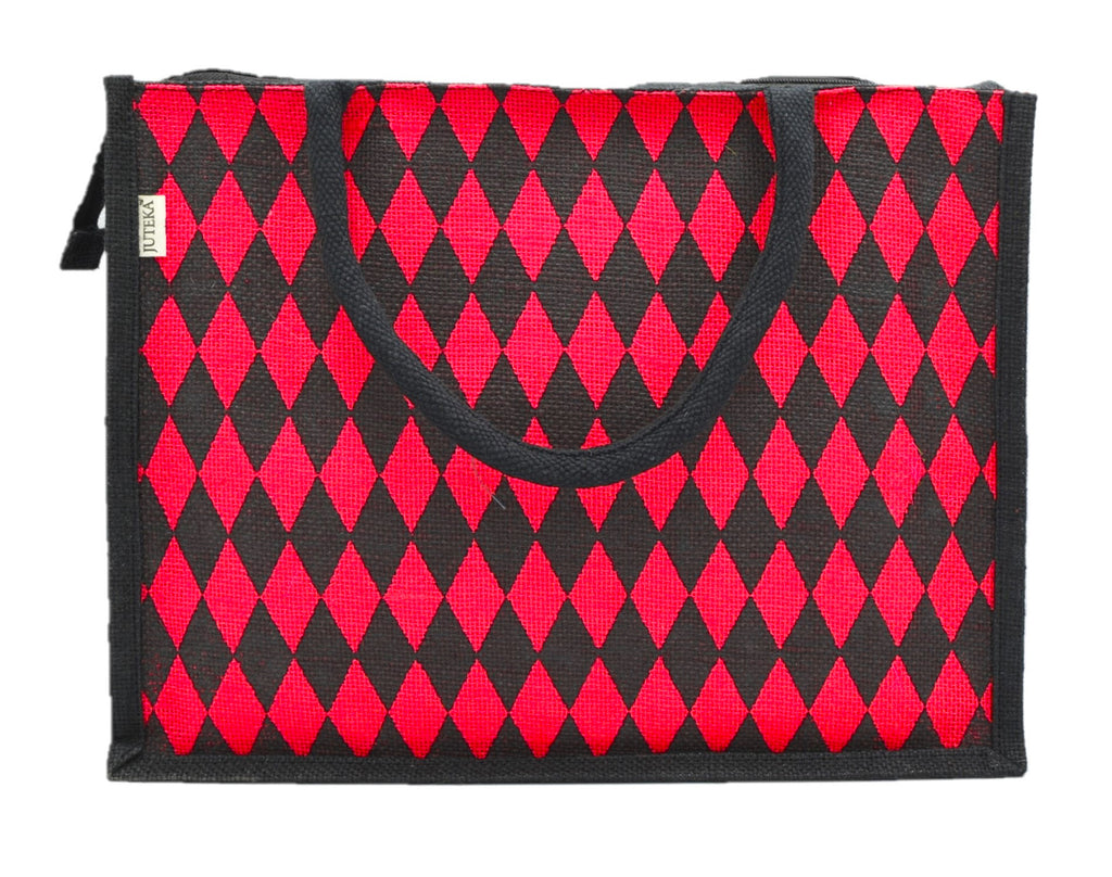 Diamond Pattern Jute Tote Bag