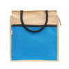 Jute Tote Bag with Blue Front Pocket & Zipper