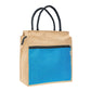 Jute Tote Bag with Blue Front Pocket & Zipper