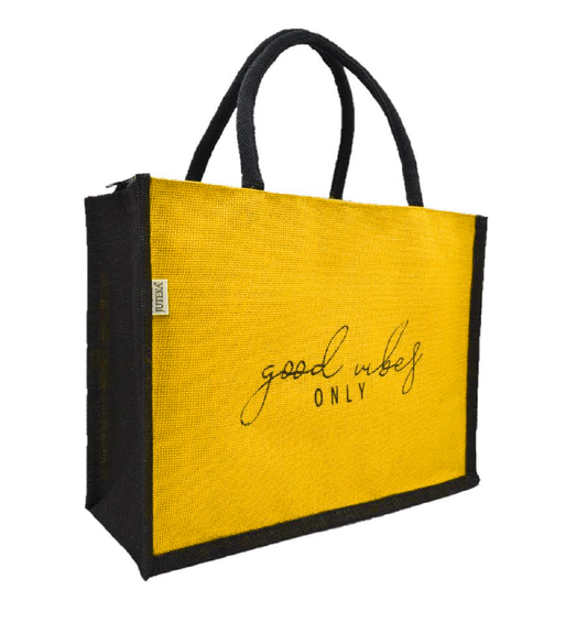 "Good Vibes Only" Jute Tote Bag