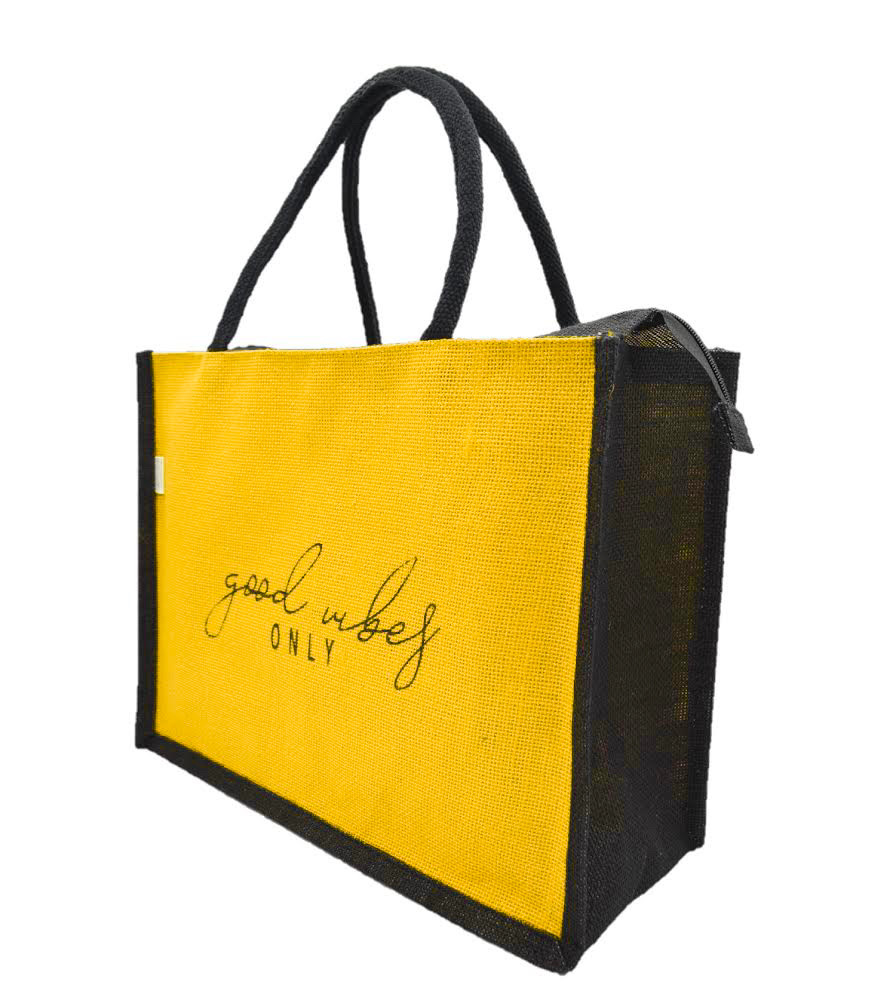 "Good Vibes Only" Jute Tote Bag