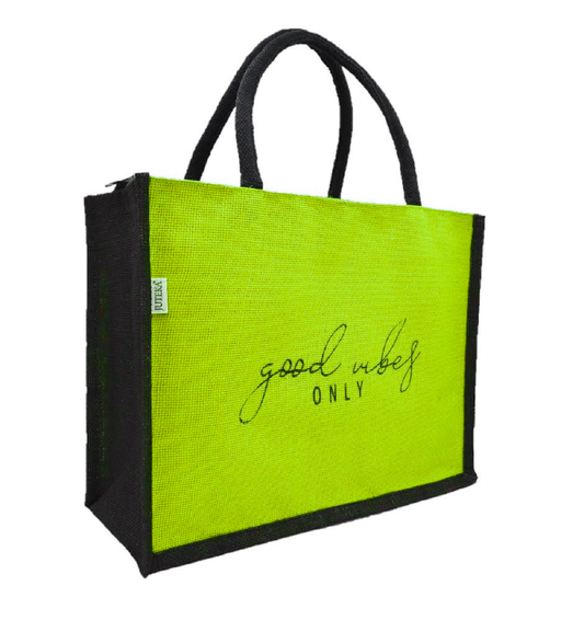 "Good Vibes Only" Jute Tote Bag