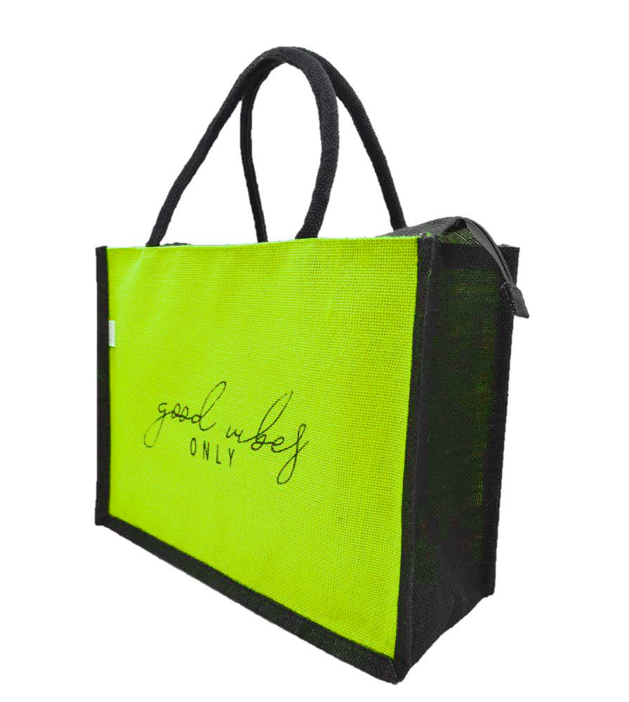 "Good Vibes Only" Jute Tote Bag