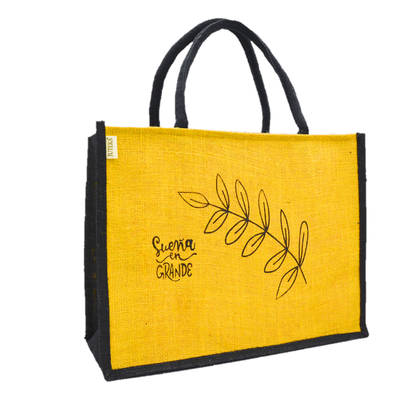 Jute Tote Bag with Stylish Leaf Print