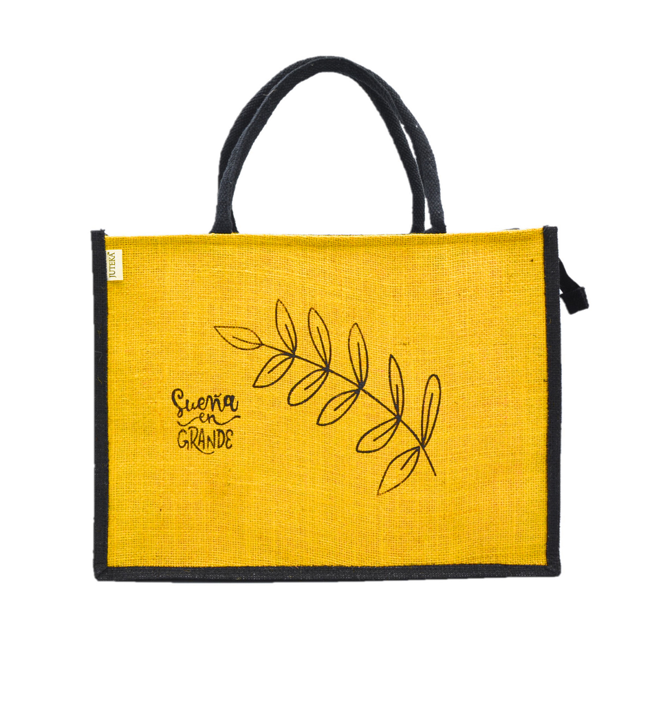 Jute Tote Bag with Stylish Leaf Print