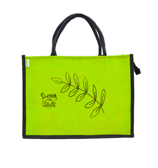 Jute Tote Bag with Stylish Leaf Print