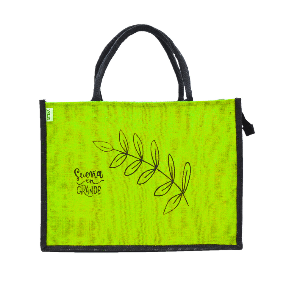 Jute Tote Bag with Stylish Leaf Print