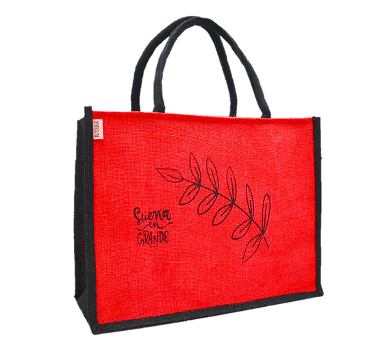 Jute Tote Bag with Stylish Leaf Print