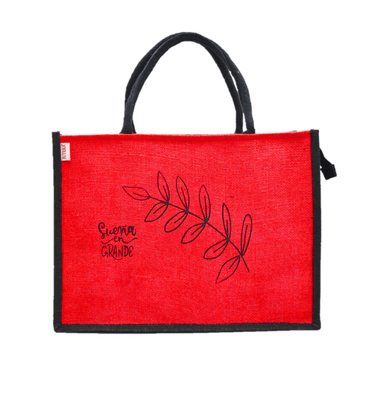 Jute Tote Bag with Stylish Leaf Print