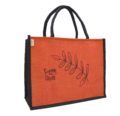 Jute Tote Bag with Stylish Leaf Print