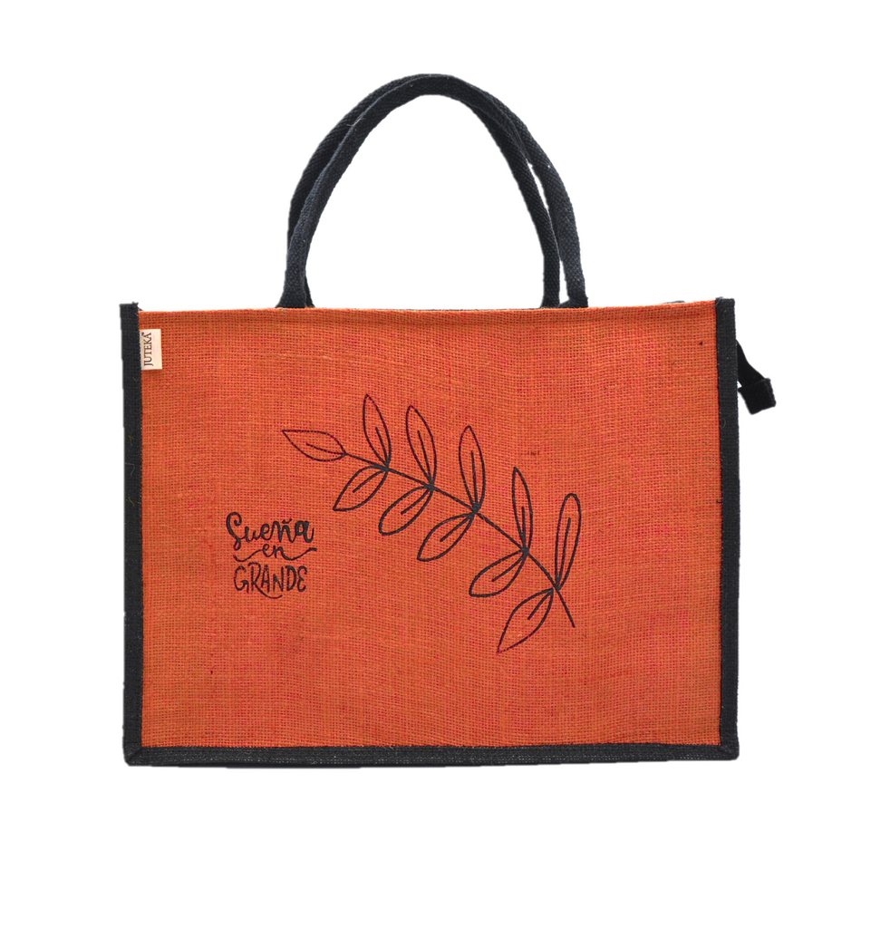 Jute Tote Bag with Stylish Leaf Print