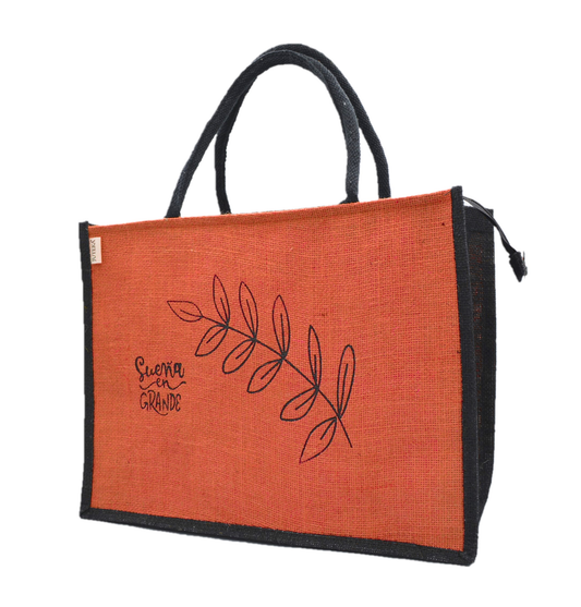 Jute Tote Bag with Stylish Leaf Print