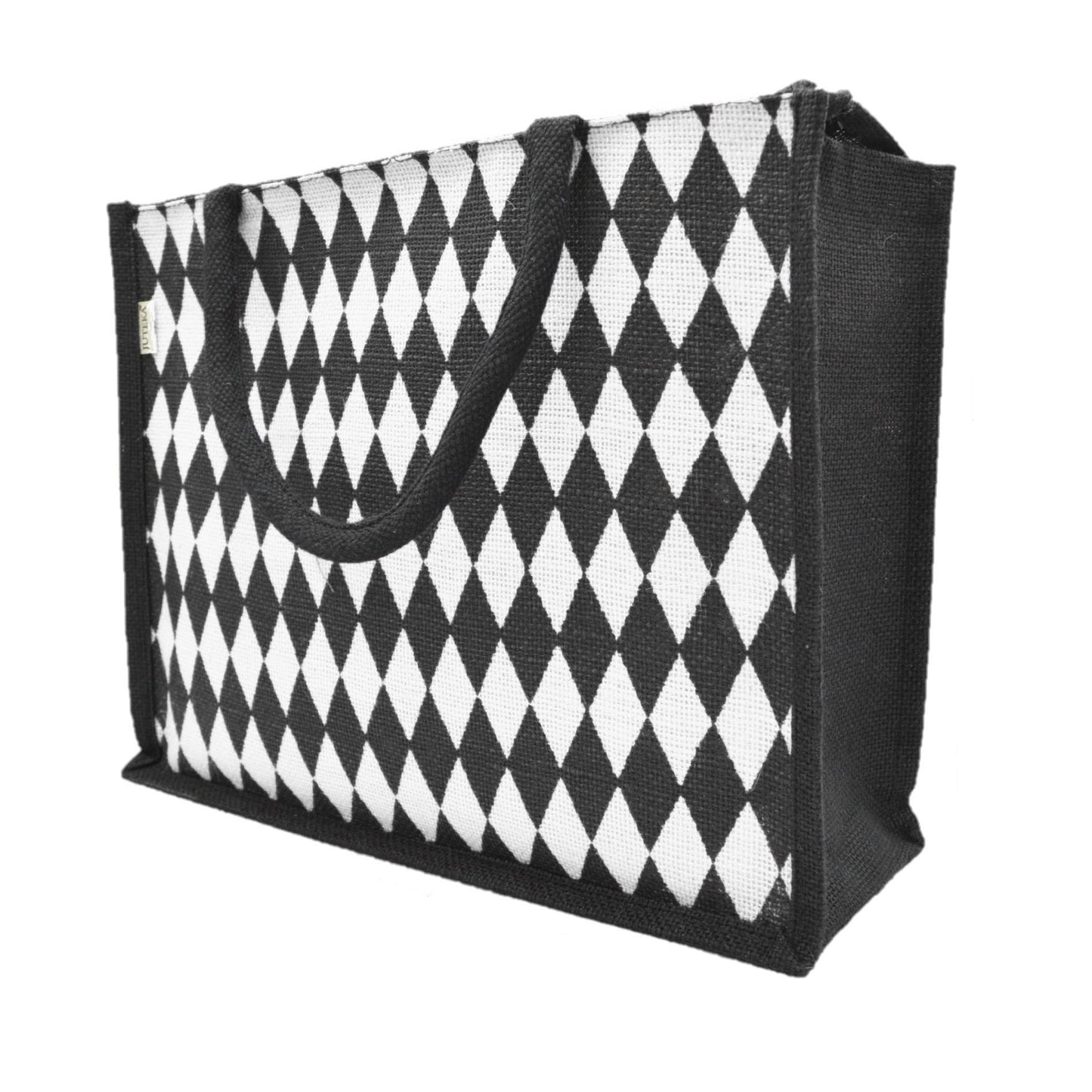 Diamond Pattern Jute Tote Bag