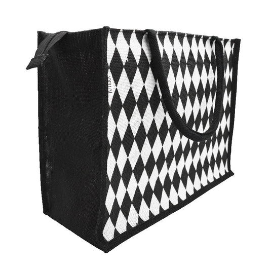 Diamond Pattern Jute Tote Bag
