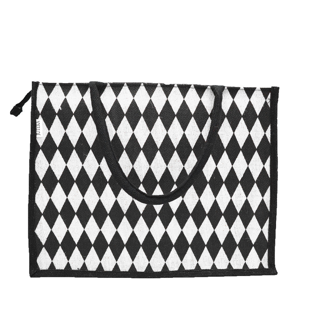 Diamond Pattern Jute Tote Bag