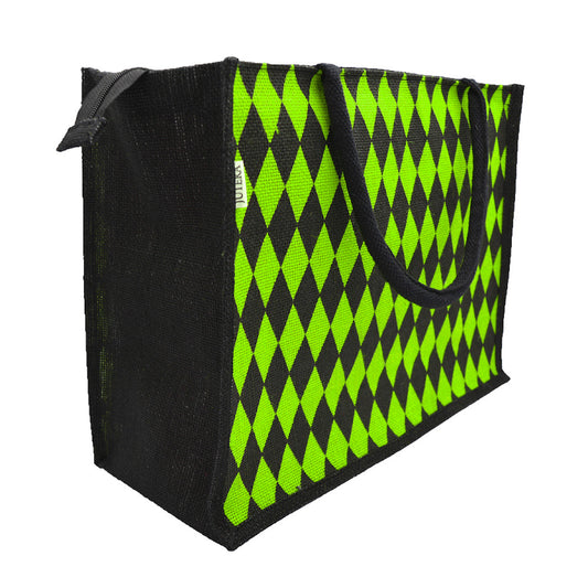 Diamond Pattern Jute Tote Bag