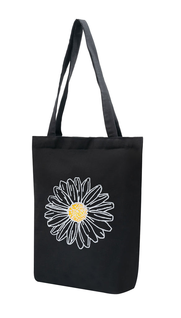 Classic Black Daisy Cotton Tote Bag