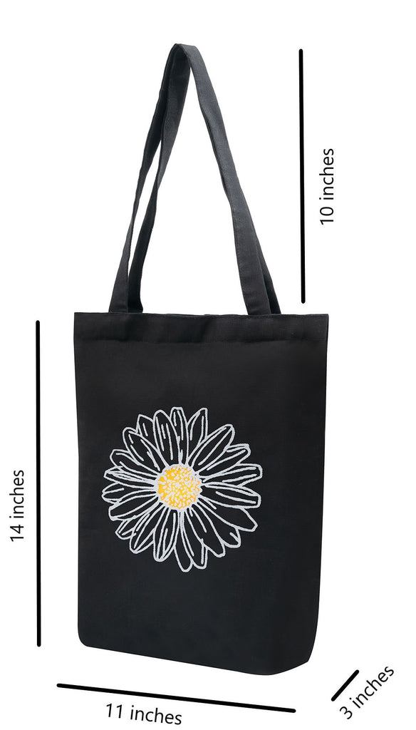 Classic Black Daisy Cotton Tote Bag