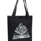Literary Bloom Black Cotton Tote Bag