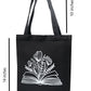 Literary Bloom Black Cotton Tote Bag