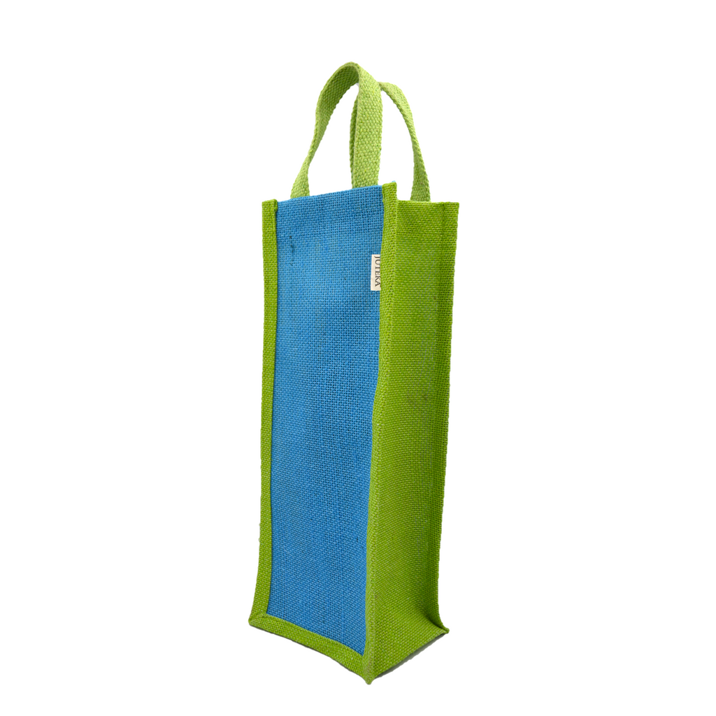Blue & Green Jute Bottle Bag