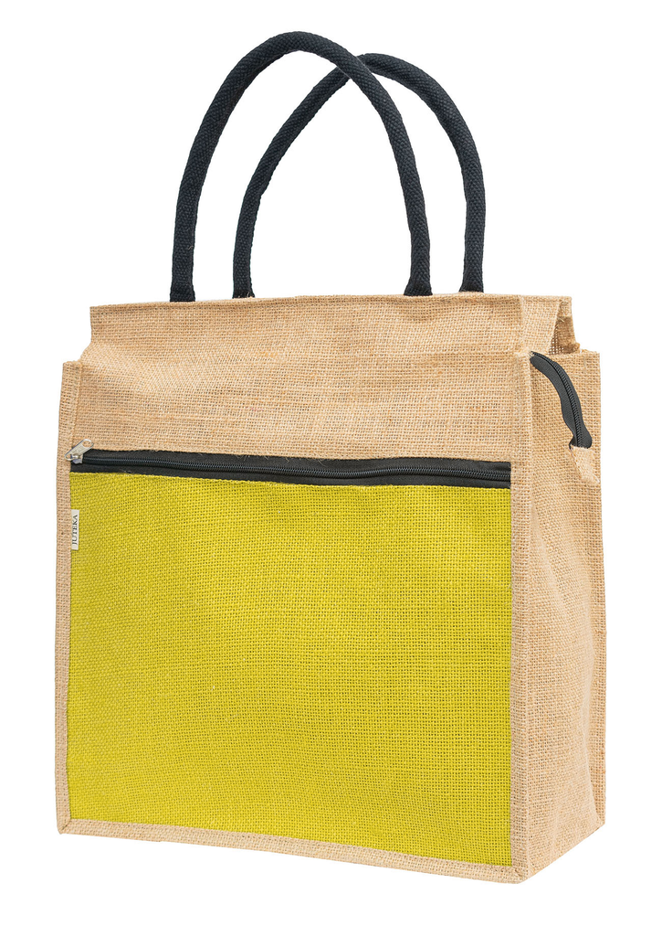 Jute Tote Bag with White Zipper Pocket