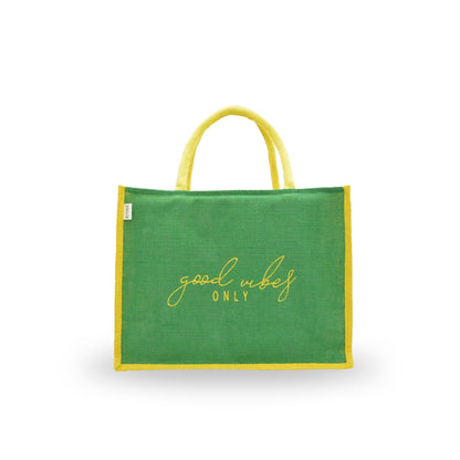 "Good Vibes Only" Jute Tote Bag