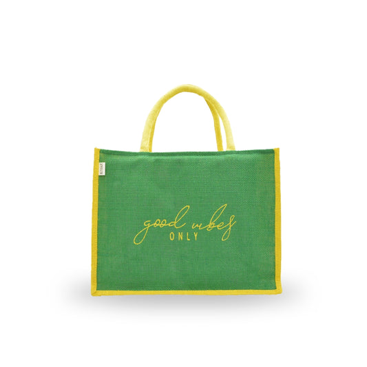 "Good Vibes Only" Jute Tote Bag