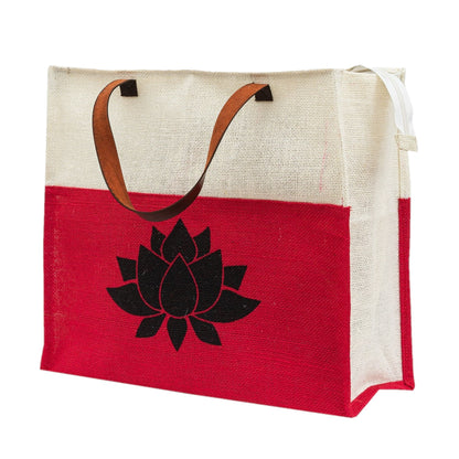 Jute Tote Bag with Lotus Print