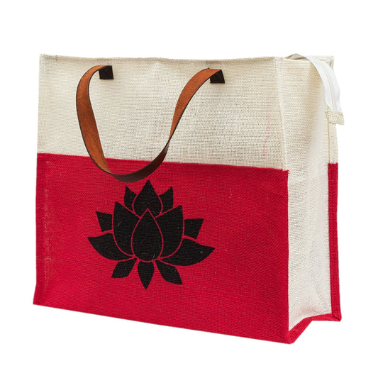 Jute Tote Bag with Lotus Print
