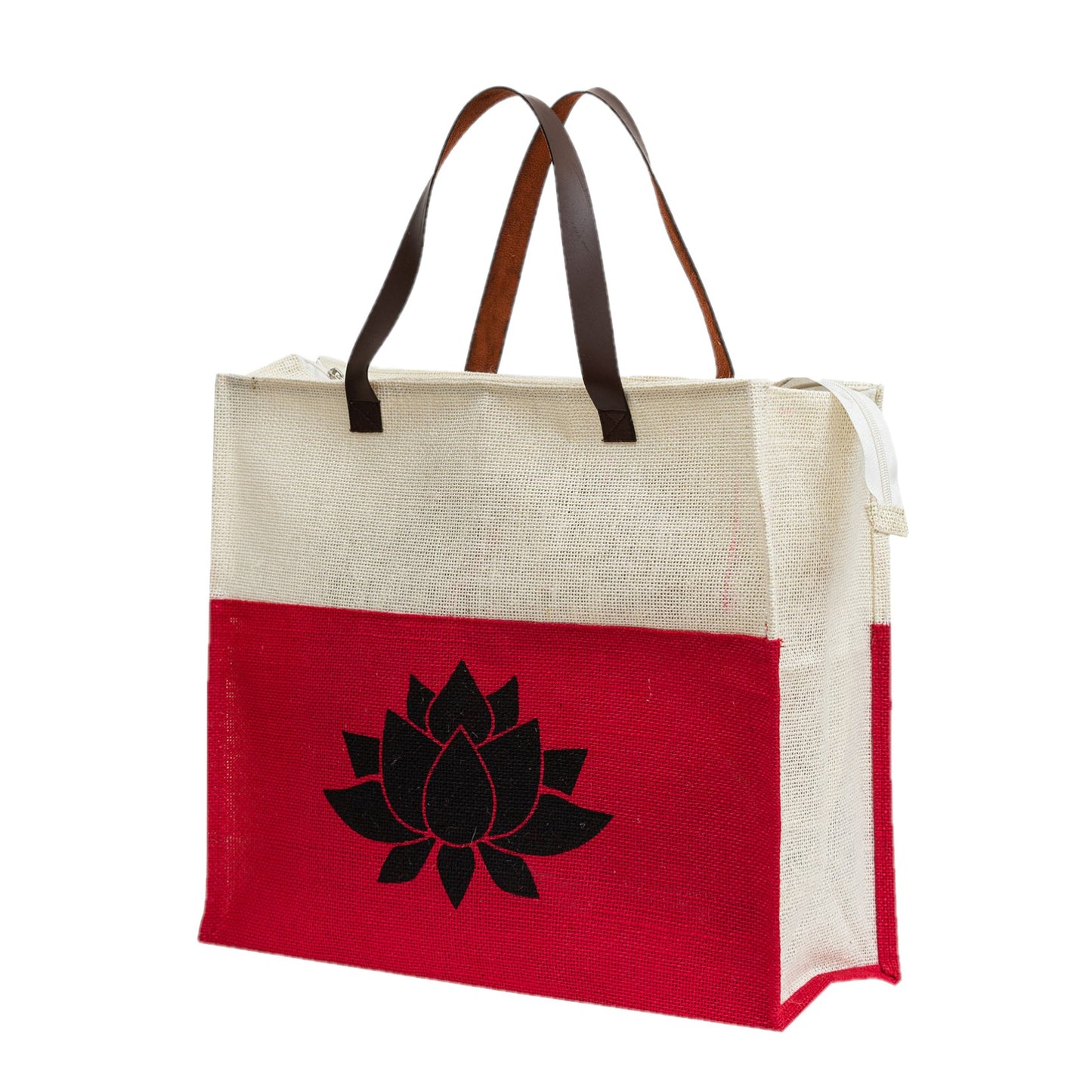 Jute Tote Bag with Lotus Print