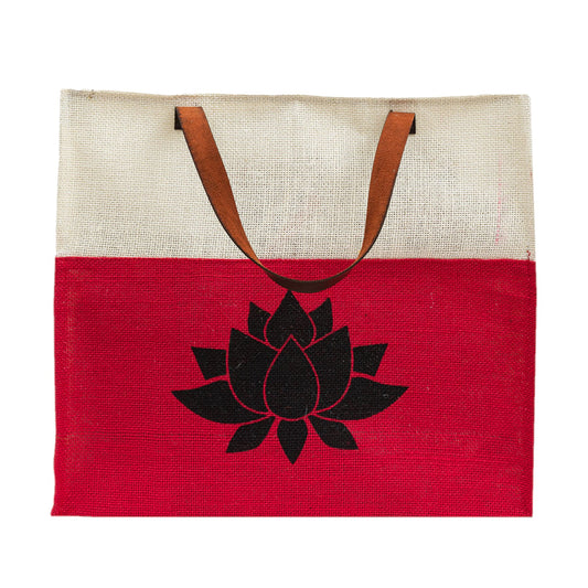 Jute Tote Bag with Lotus Print