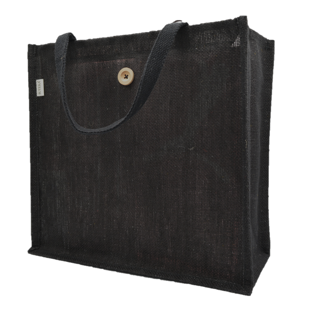 Jute Tote Bag with Button Closure