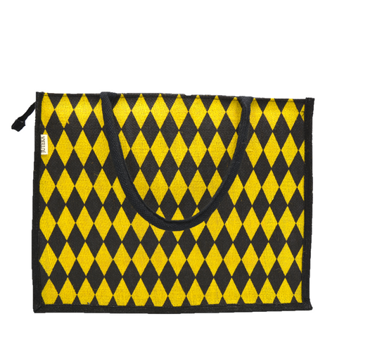 Diamond Pattern Jute Tote Bag