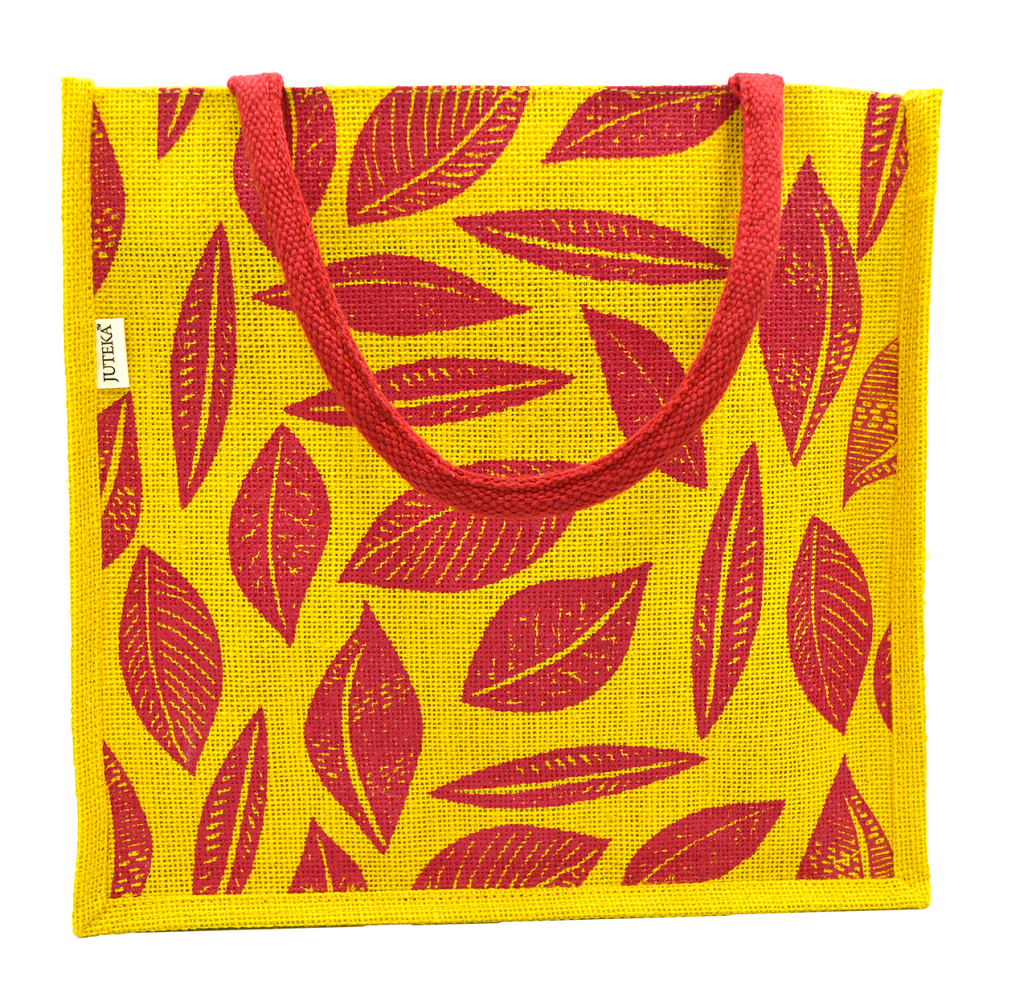 Gold Leaf-Print Jute Tote Bag