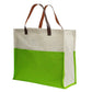 Two-Tone Jute Tote Bag with Leather Handle