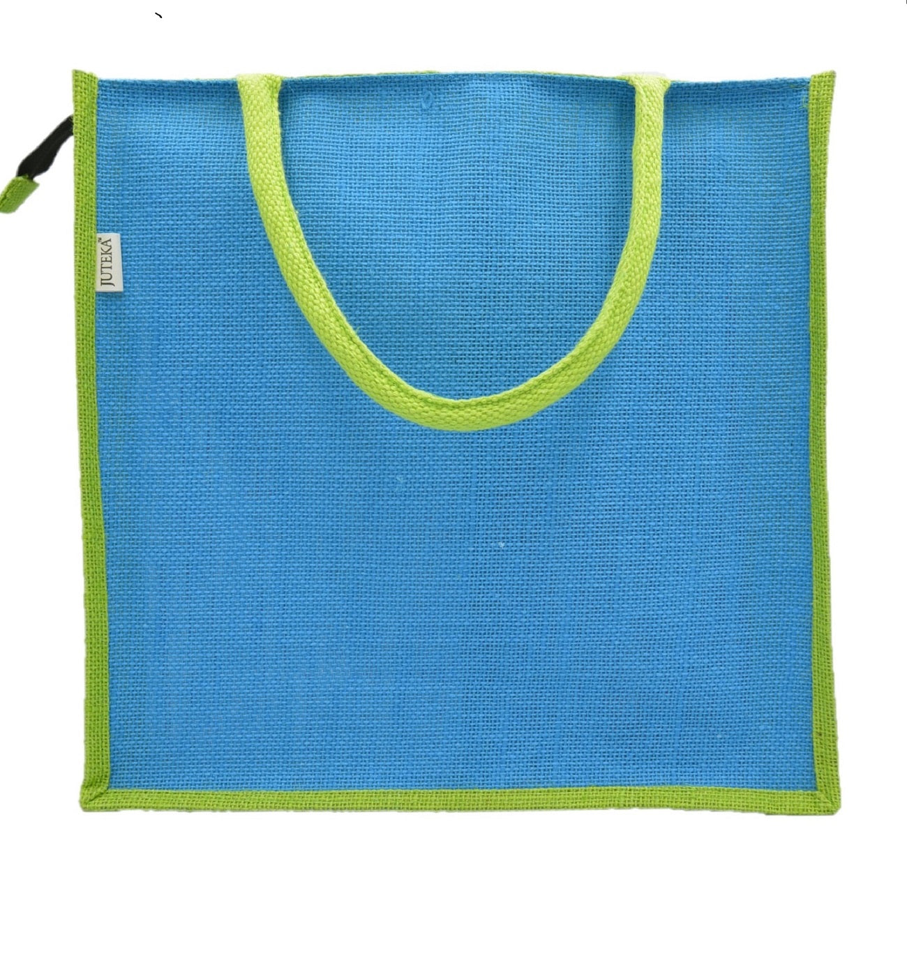 Vibrant Blue & Green Jute Tote Bag
