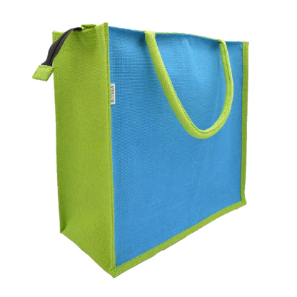 Vibrant Blue & Green Jute Tote Bag