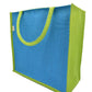 Vibrant Blue & Green Jute Tote Bag