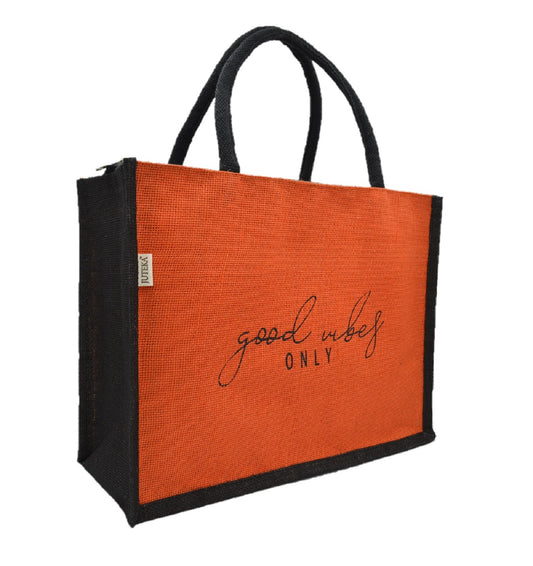 "Good Vibes Only" Jute Tote Bag