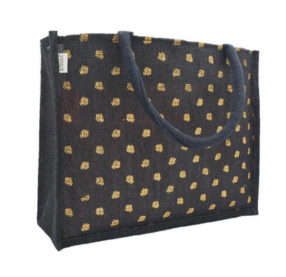 Jute Tote Bag (Gold Polka Dots)