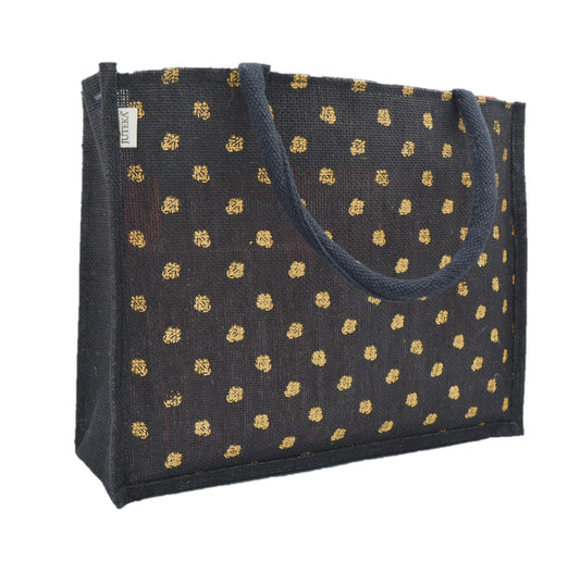 Jute Tote Bag (Gold Polka Dots)
