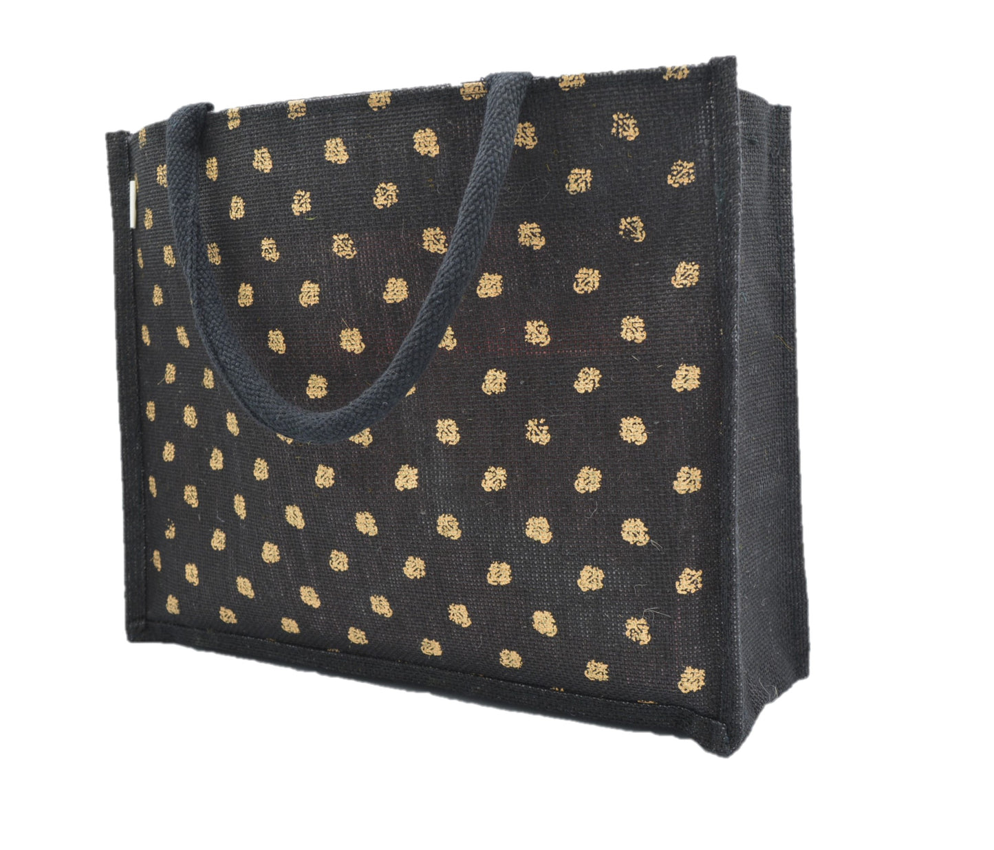 Jute Tote Bag (Gold Polka Dots)