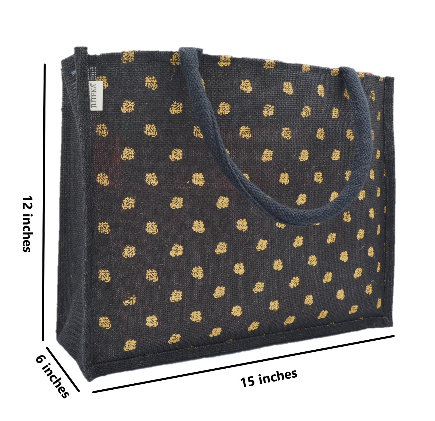 Jute Tote Bag (Gold Polka Dots)