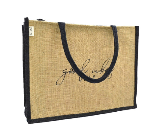 "Good Vibes Only" Jute Tote Bag