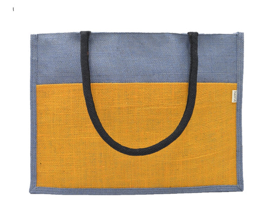 Vibrant Jute Tote Bag – Blue & Mustard