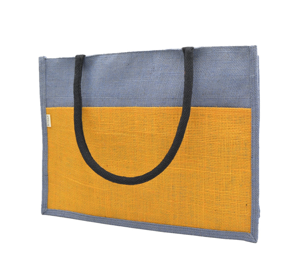 Vibrant Jute Tote Bag – Black & Natural Beige